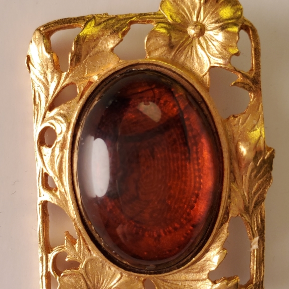 Amber Season Gold Decorative Pin with Floral Edge - Picture 2 of 7